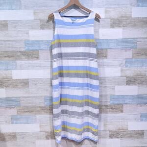 Joules Striped Midi Tank Dress White Blue Sleeveless Cotton Casual Womens US 12